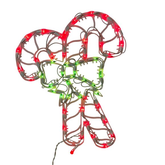 Vtg Lighted Double Candy Cane Sculpture Silhouette w Bow Indoor Outdoor 20 inch - Picture 3 of 8